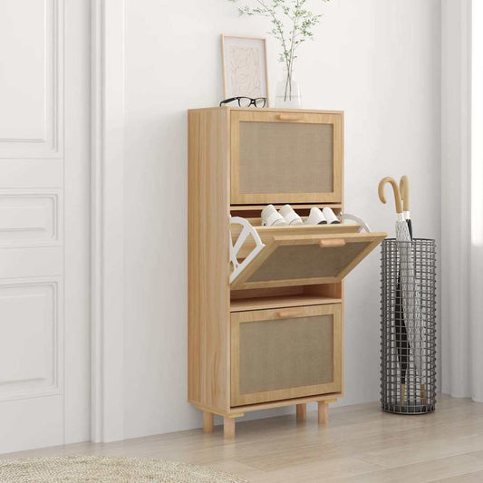 Shoe Cabinet 52x25x115 cm Engineered Wood&Natural Rattan Brown