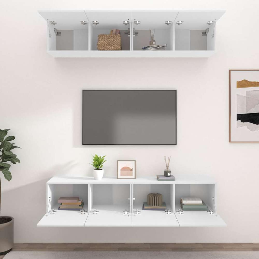 4 Piece Wall-mounted TV Cabinet Set 100x30x30 cm White 80 cm