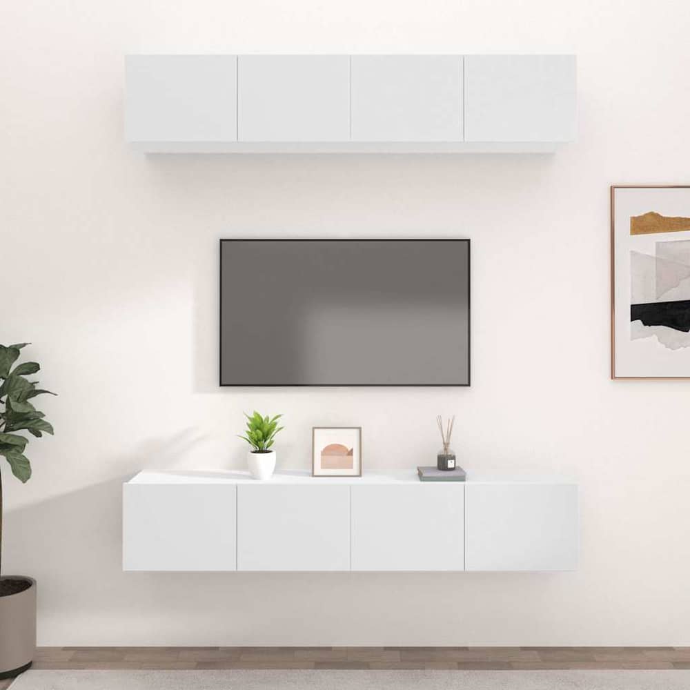 4 Piece Wall-mounted TV Cabinet Set 100x30x30 cm White 80 cm