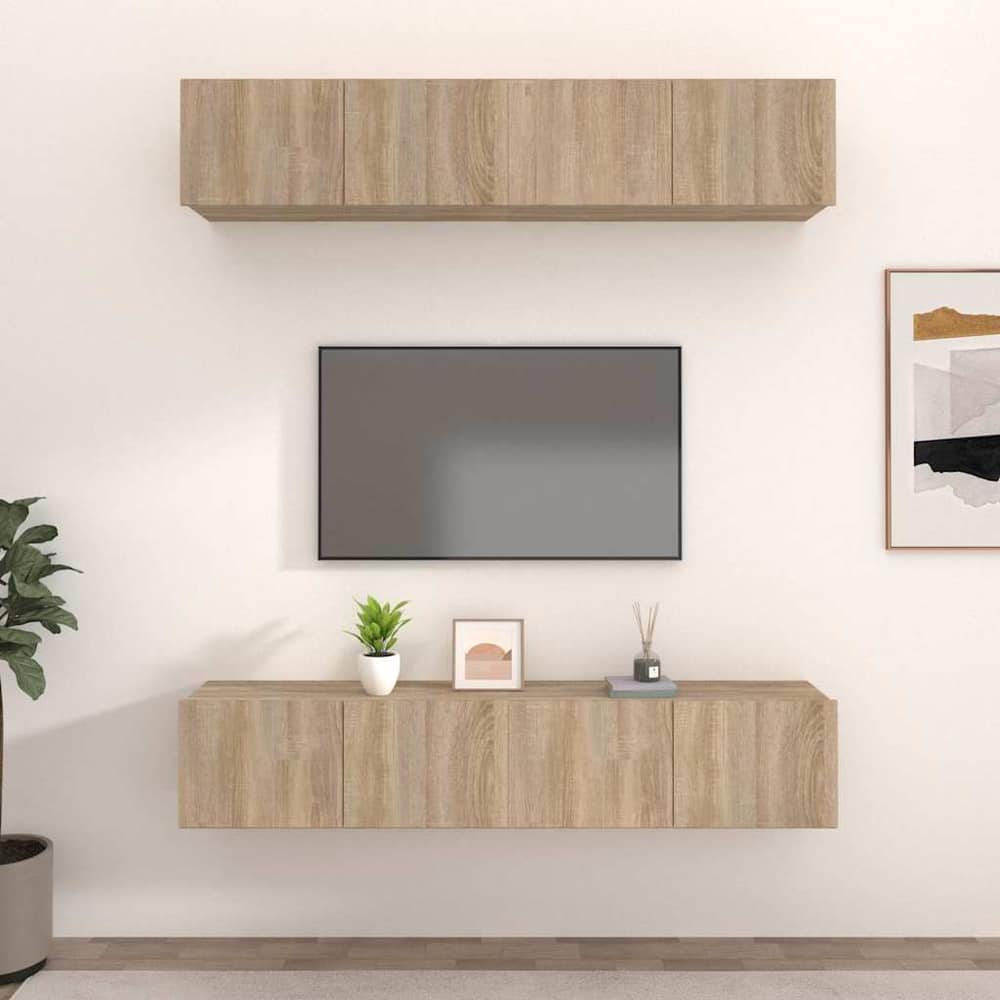 4 Piece Wall-mounted TV Cabinet Set 100x30x30 cm Sonoma oak 80 cm