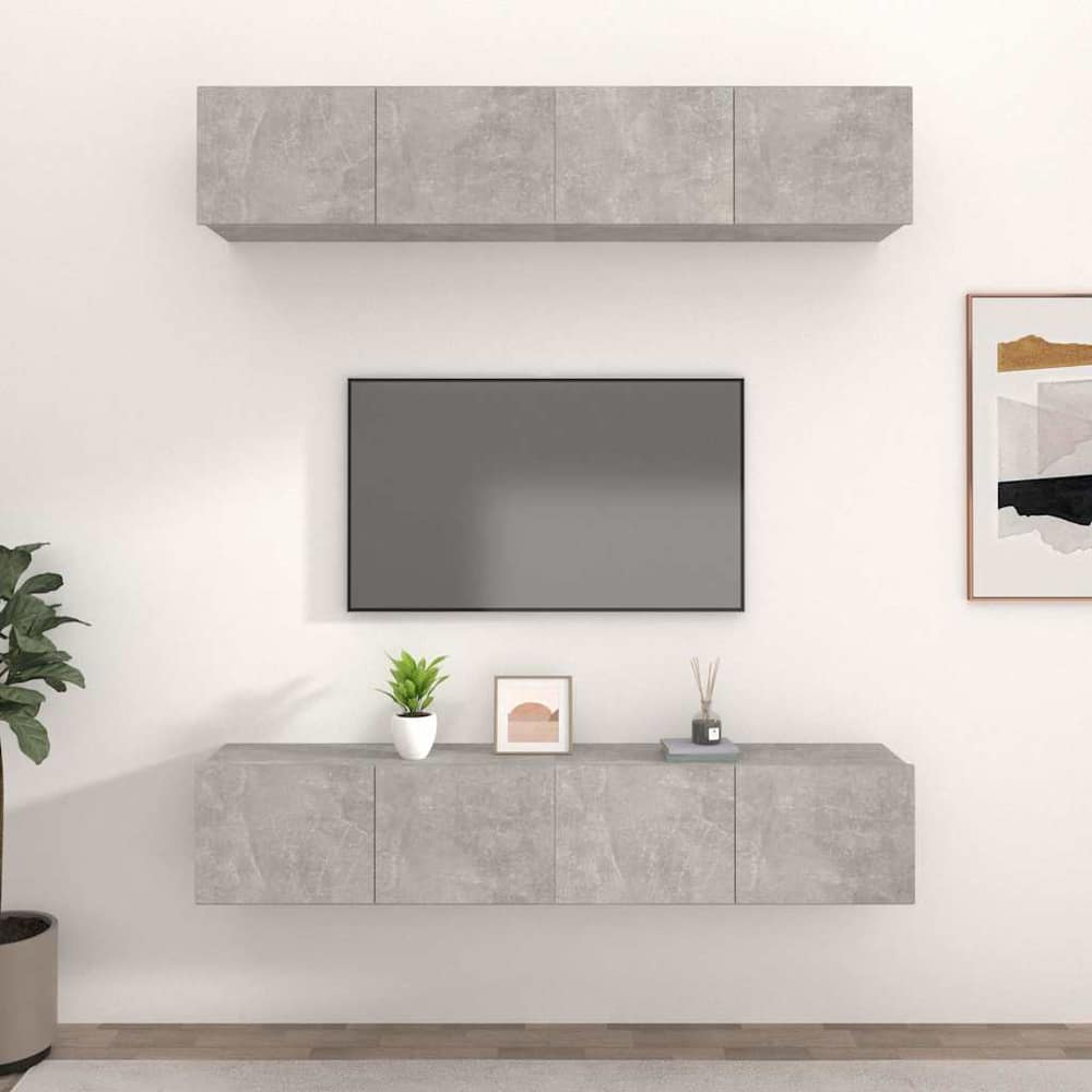 4 Piece Wall-mounted TV Cabinet Set 100x30x30 cm Concrete grey 80 cm