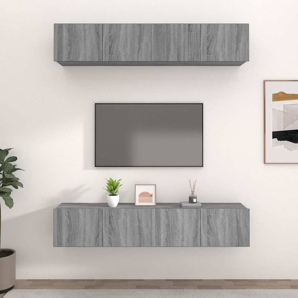 4 Piece Wall-mounted TV Cabinet Set 100x30x30 cm Grey sonoma 80 cm
