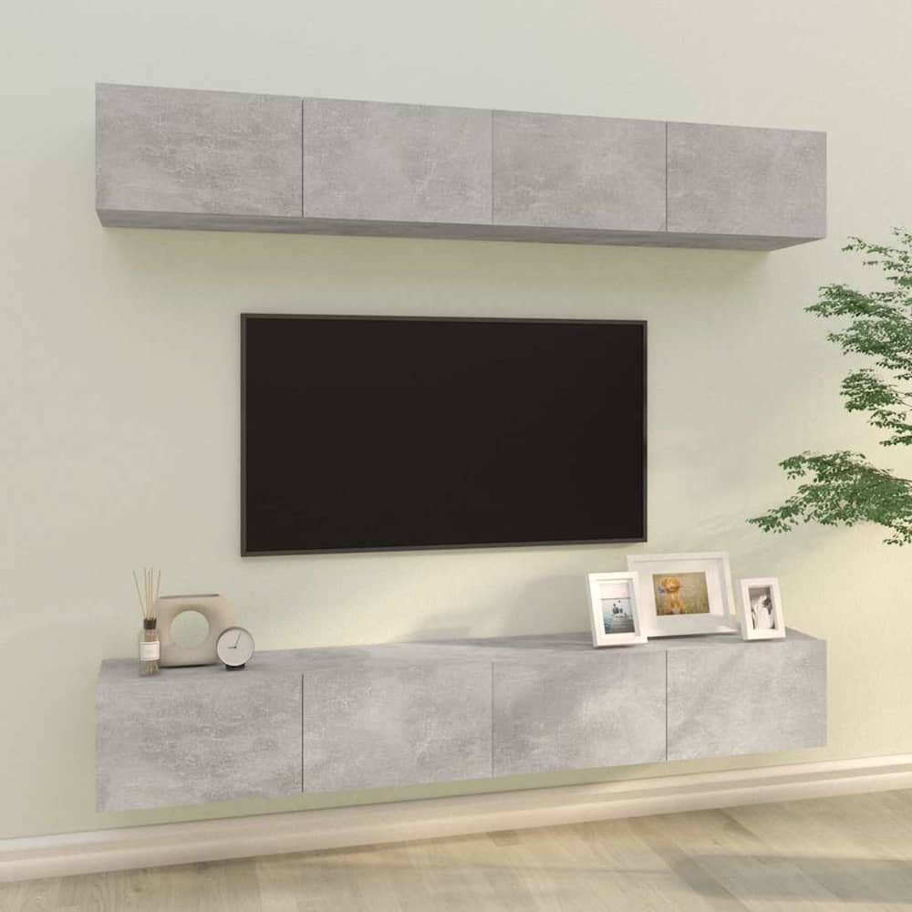 4 Piece Wall-mounted TV Cabinet Set 100x30x30 cm Concrete grey 100 cm
