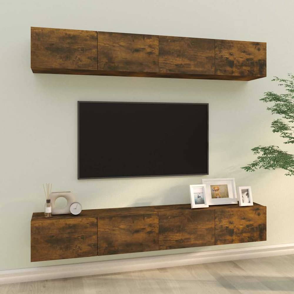 4 Piece Wall-mounted TV Cabinet Set 100x30x30 cm Smoked oak 100 cm