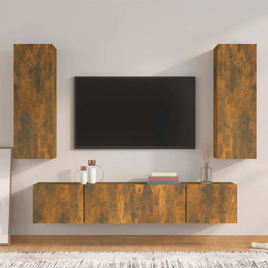 TV Cabinet Set Engineered Wood 4 pcs Smoked oak
