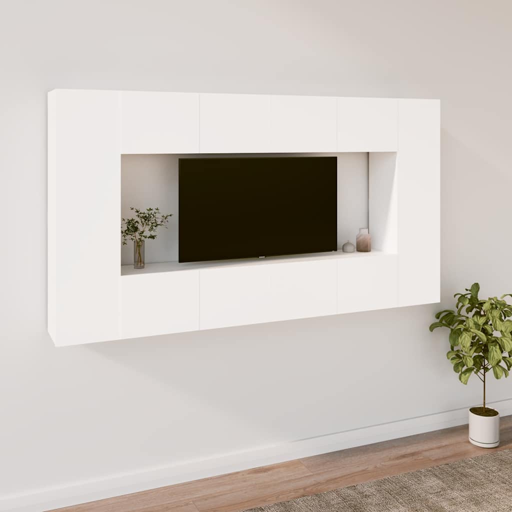 8 Piece TV Cabinet Set Engineered Wood White 80 cm