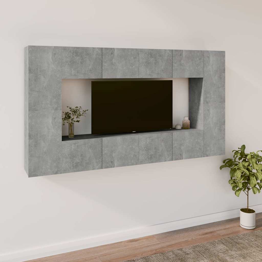 8 Piece TV Cabinet Set Engineered Wood Concrete grey 80 cm