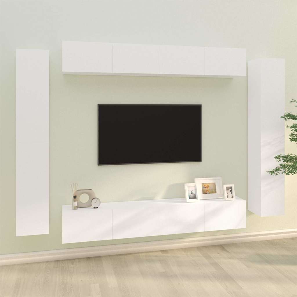 8 Piece TV Cabinet Set Engineered Wood White 100 cm