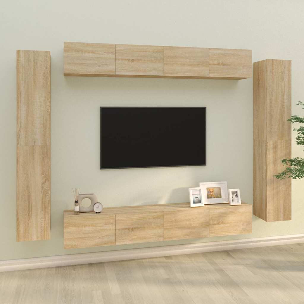 8 Piece TV Cabinet Set Engineered Wood Sonoma oak 100 cm