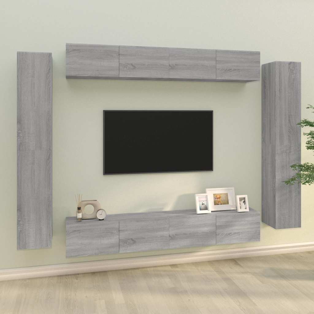 8 Piece TV Cabinet Set Engineered Wood Grey sonoma 100 cm