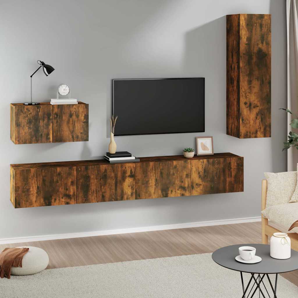4 Piece TV Cabinet Set Engineered Wood Height 110 cm Smoked oak