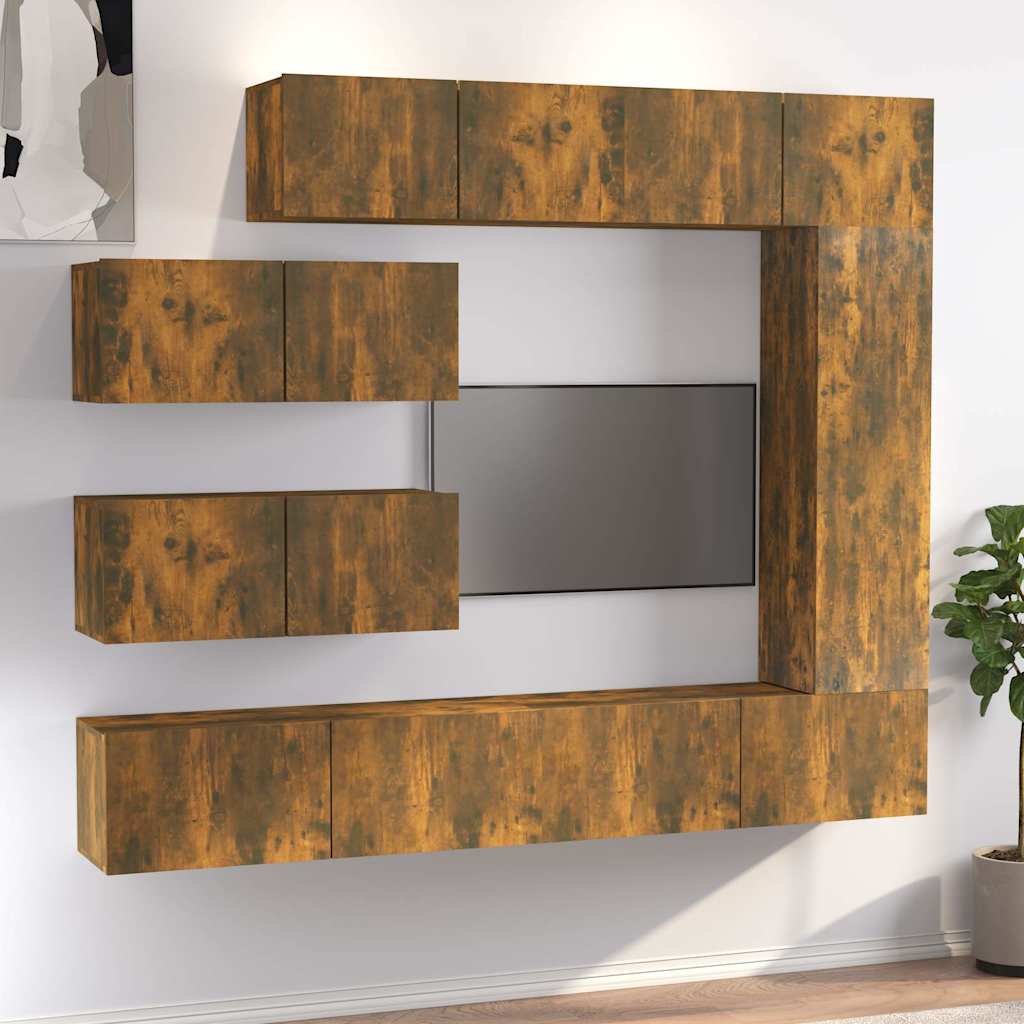 7 Piece TV Cabinet Set Engineered Wood Width 100 cm Smoked oak