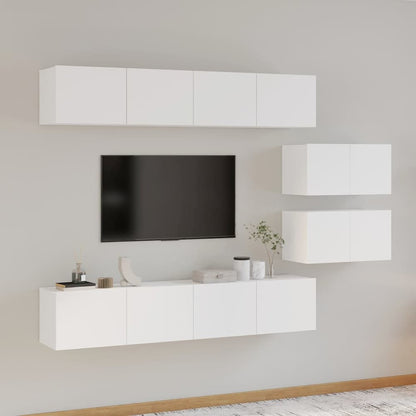 6 Piece TV Cabinet Set Engineered Wood White 80 cm
