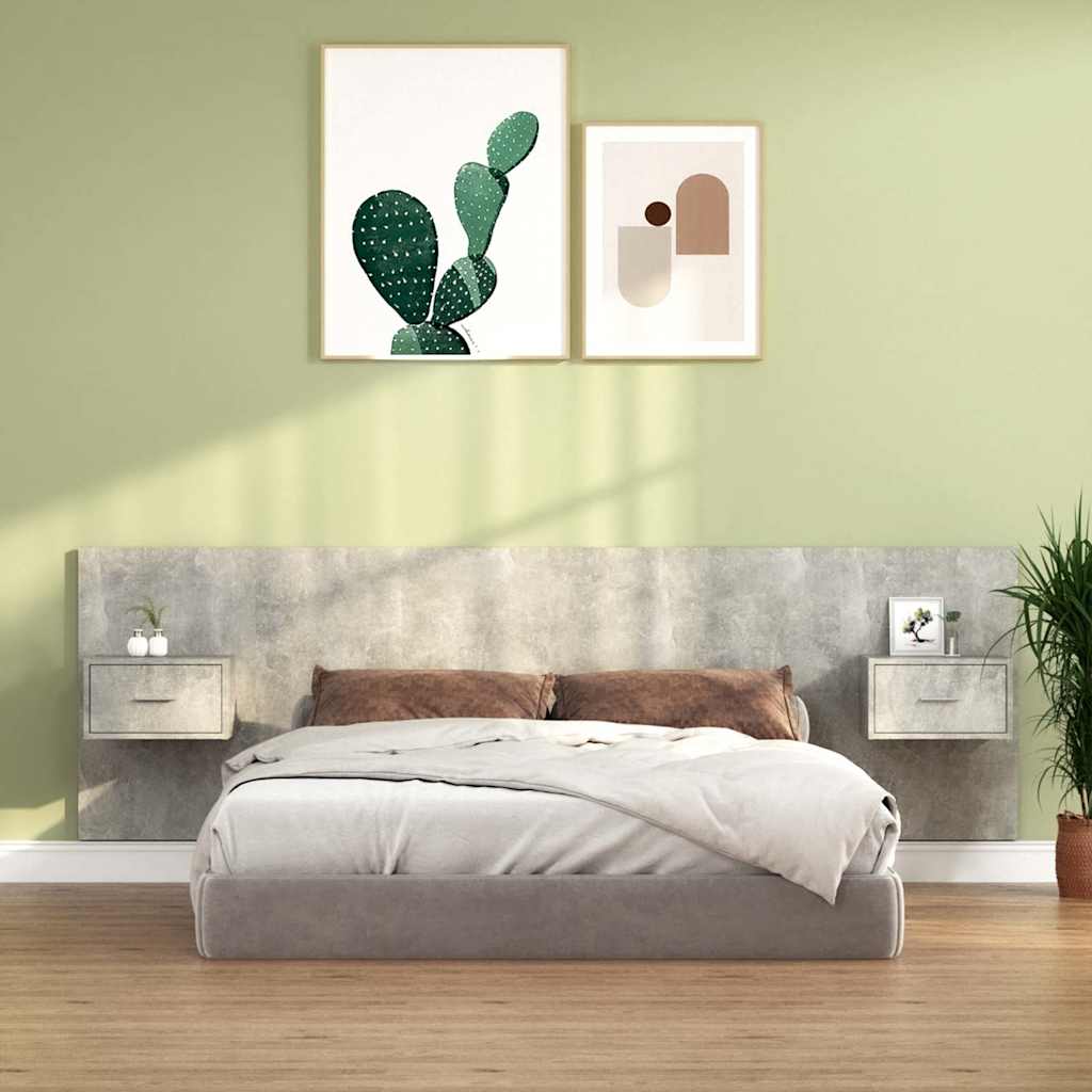 Bed Headboard with Cabinets Engineered Wood One Drawer Concrete grey