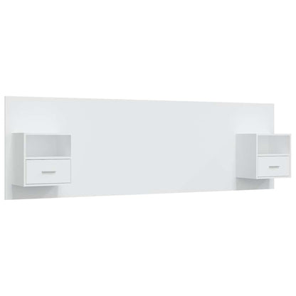 Bed Headboard with Cabinets Engineered Wood One Drawer and One Shelf White