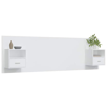 Bed Headboard with Cabinets Engineered Wood One Drawer and One Shelf White
