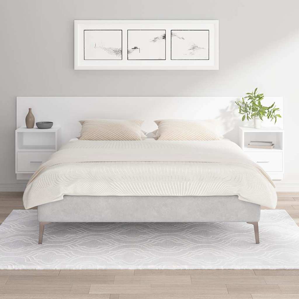 Bed Headboard with Cabinets Engineered Wood One Drawer and One Shelf White