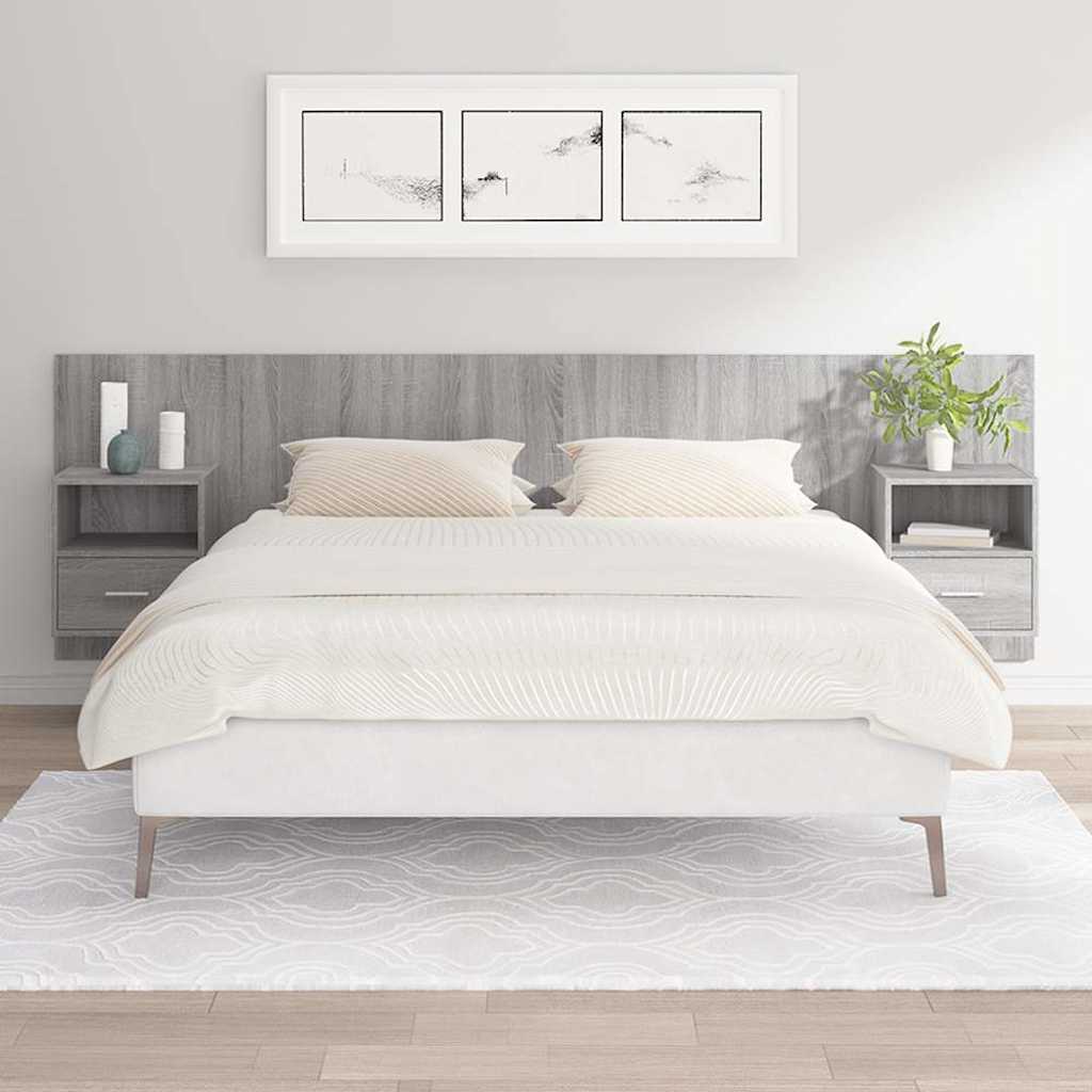 Bed Headboard with Cabinets Engineered Wood One Drawer and One Shelf Grey sonoma