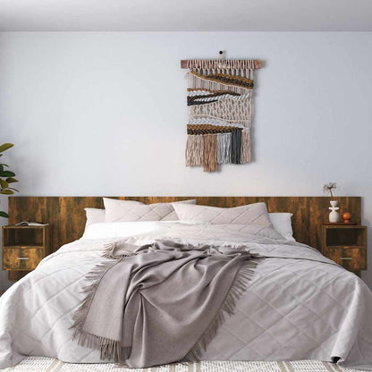 Bed Headboard with Cabinets Engineered Wood One Drawer and One Shelf Smoked oak