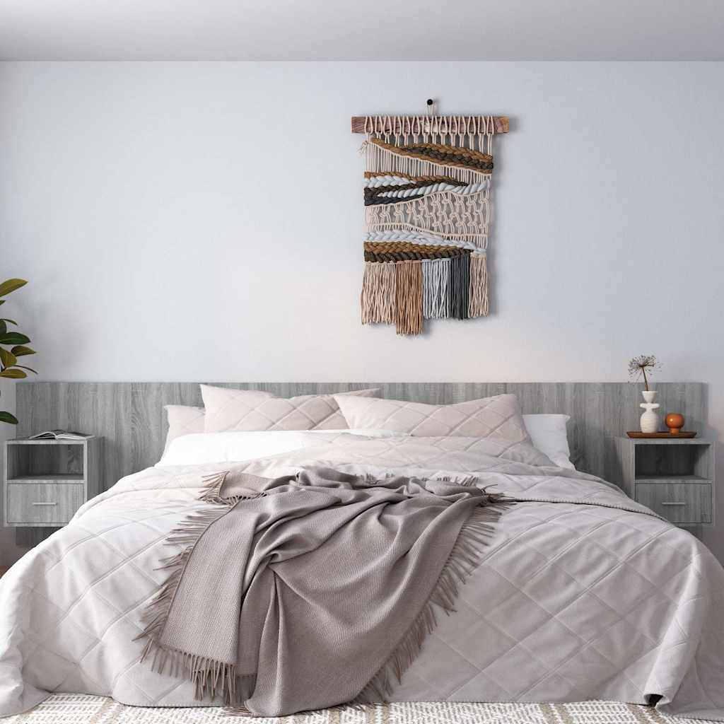 Bed Headboard with Cabinets Engineered Wood One Drawer and One Shelf Grey sonoma