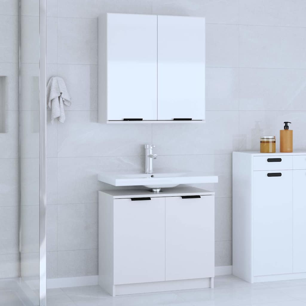2 Piece Bathroom Cabinet Set Engineered Wood White