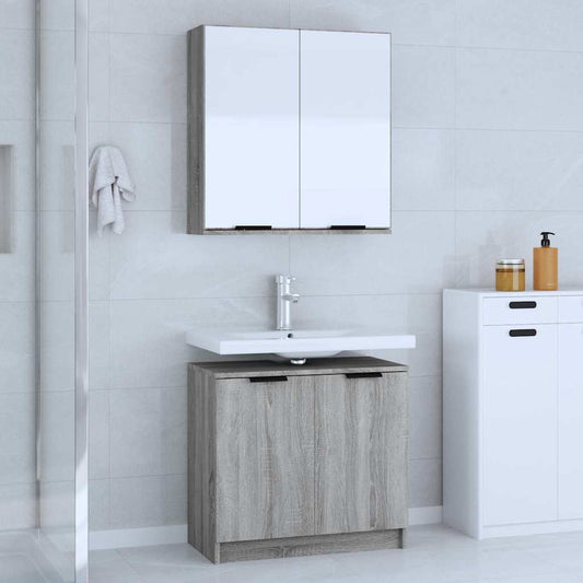 2 Piece Bathroom Cabinet Set Engineered Wood Grey sonoma