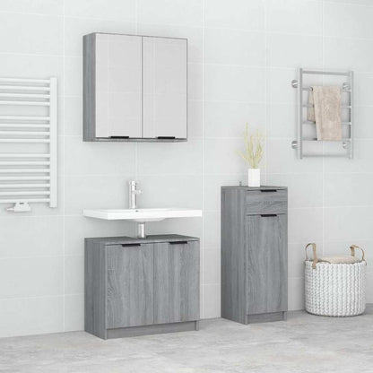 3 Piece Bathroom Cabinet Set Engineered Wood Grey sonoma
