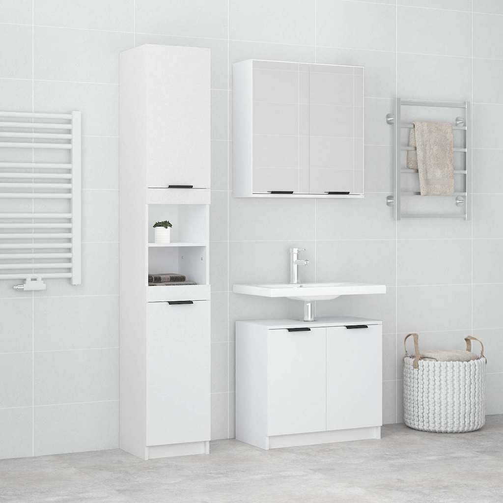3 Piece Bathroom Cabinet Set Engineered Wood White