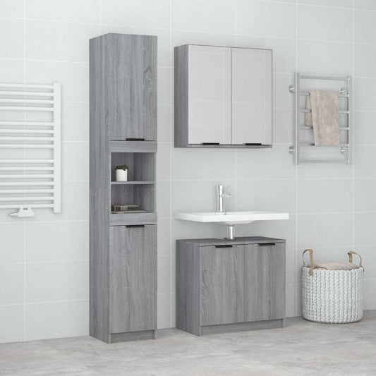 3 Piece Bathroom Cabinet Set Engineered Wood Grey sonoma