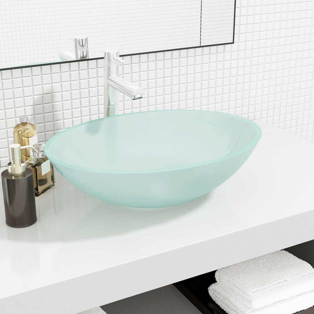 vidaXL Basin Glass 50x37x14 cm Frosted 1