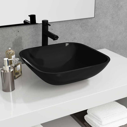 vidaXL Basin Glass 42x42x14 cm Black 1