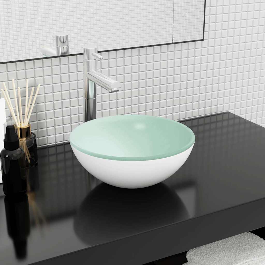 vidaXL Basin Tempered Glass 30x12 cm White 1