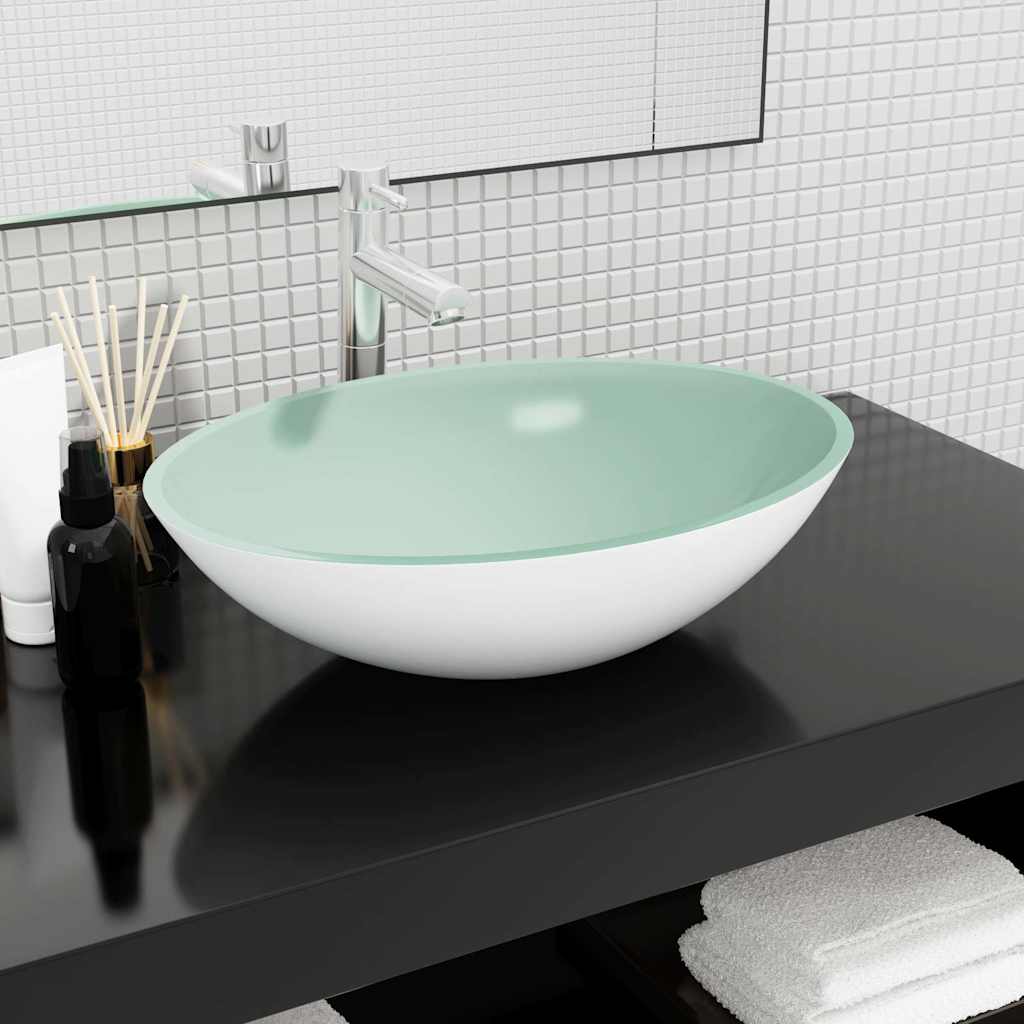 vidaXL Basin Glass 50x37x14 cm White 1