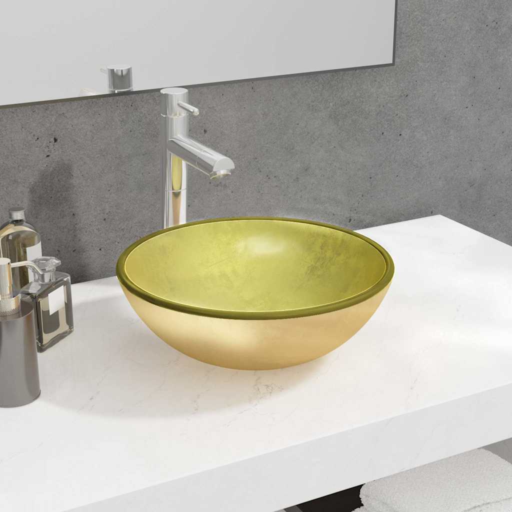 vidaXL Basin Tempered Glass 35x12 cm Gold 1