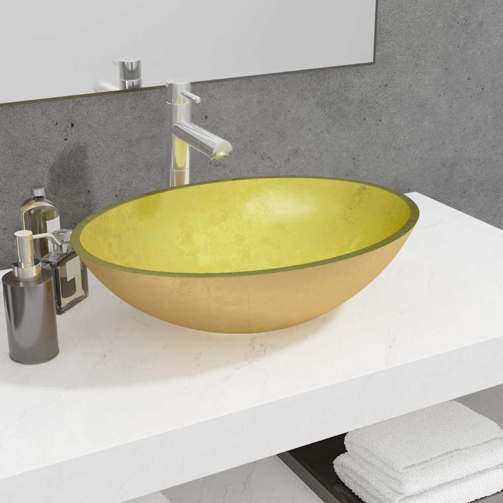 vidaXL Basin Glass 50x37x14 cm Gold 1