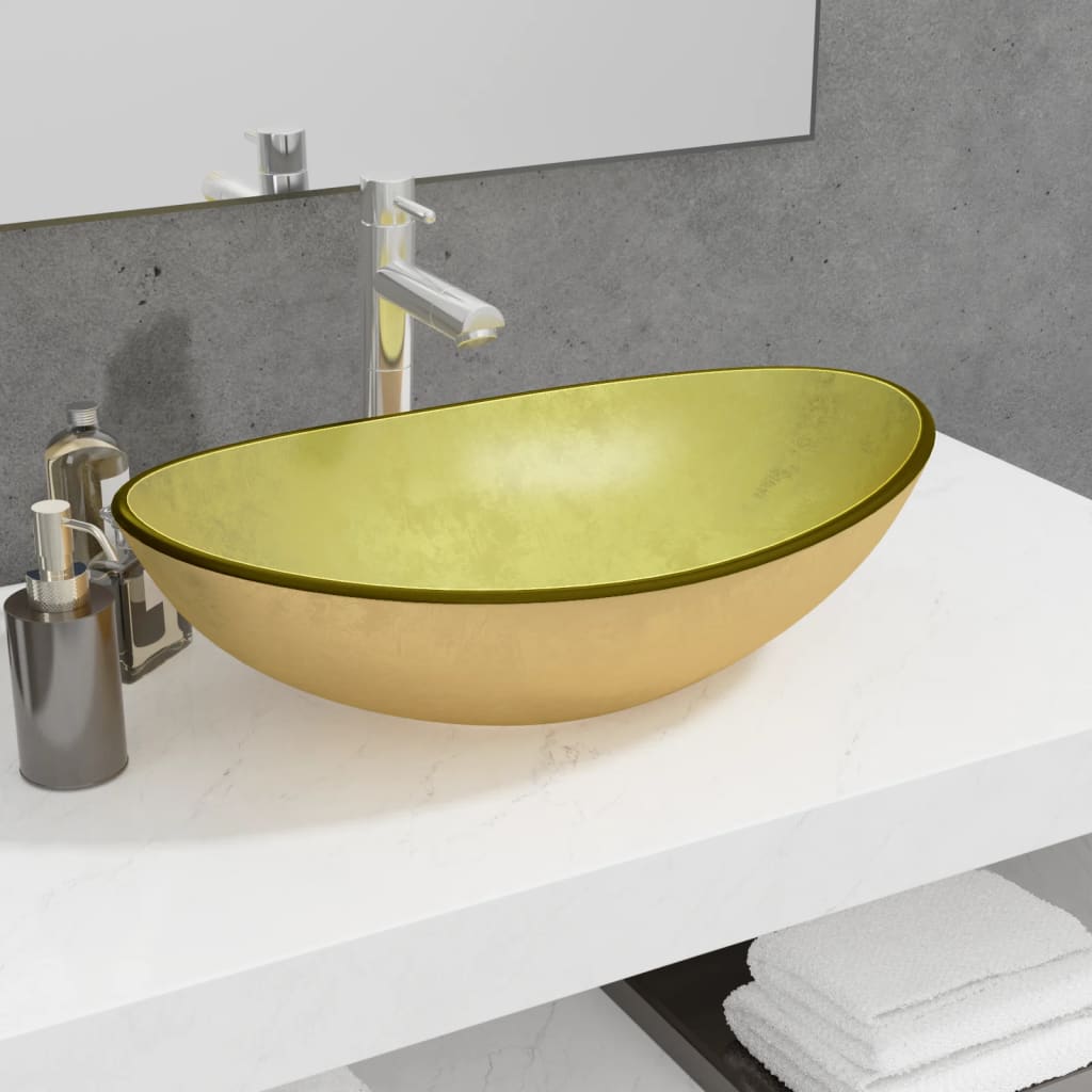 vidaXL Basin Tempered Glass 54.5x35x15.5 cm Gold 1