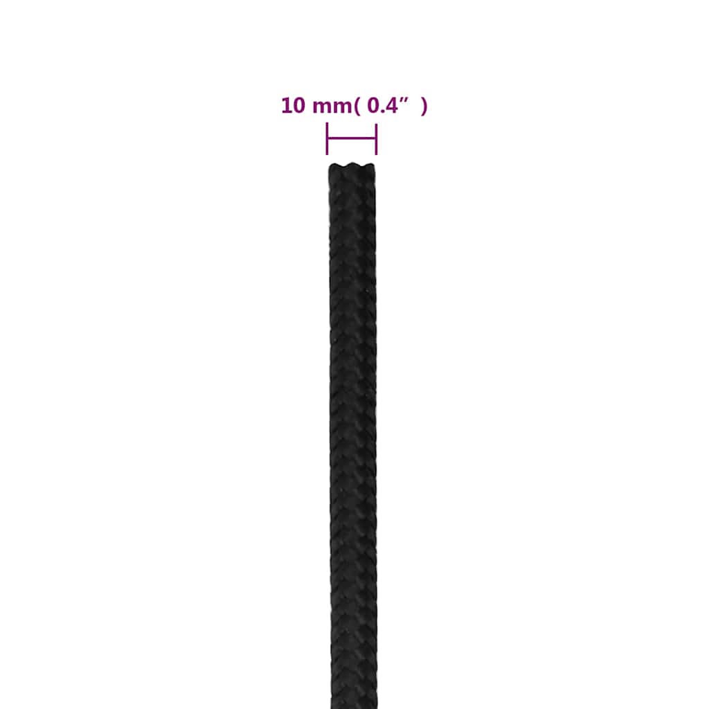 vidaXL Boat Rope Full Black 10 mm 100 m Polypropylene 6