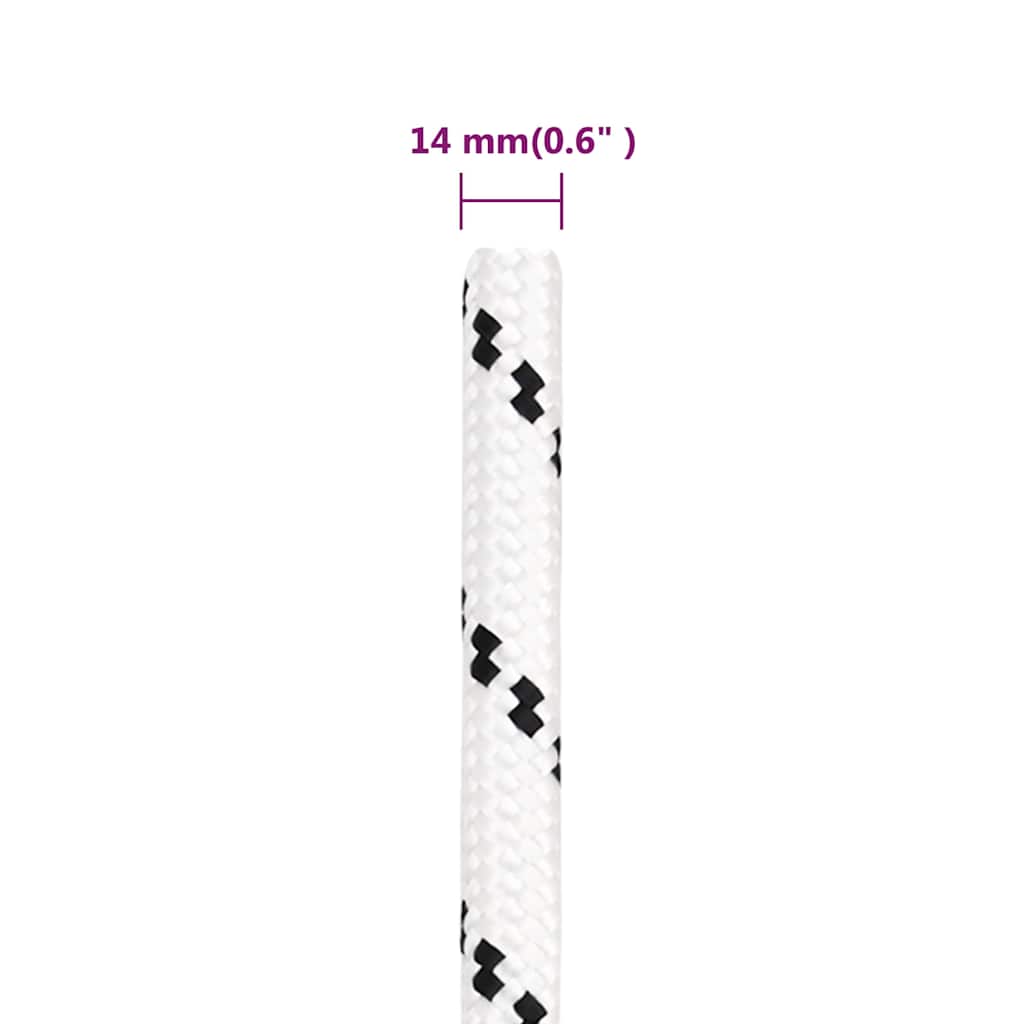 vidaXL Braided Boat Rope White 14 mmx250 m Polyester 5