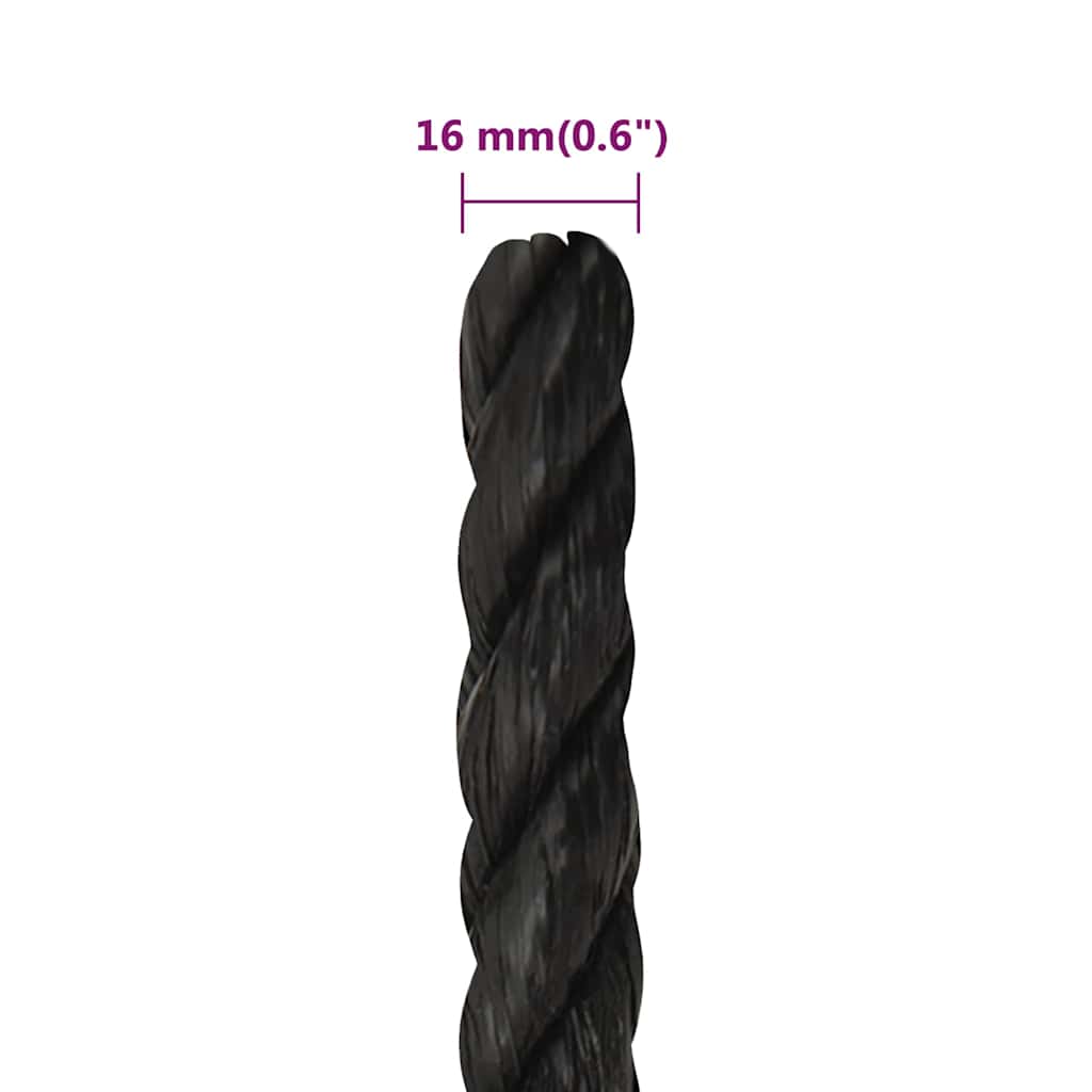 vidaXL Work Rope Black 16 mm 100 m Polypropylene 6