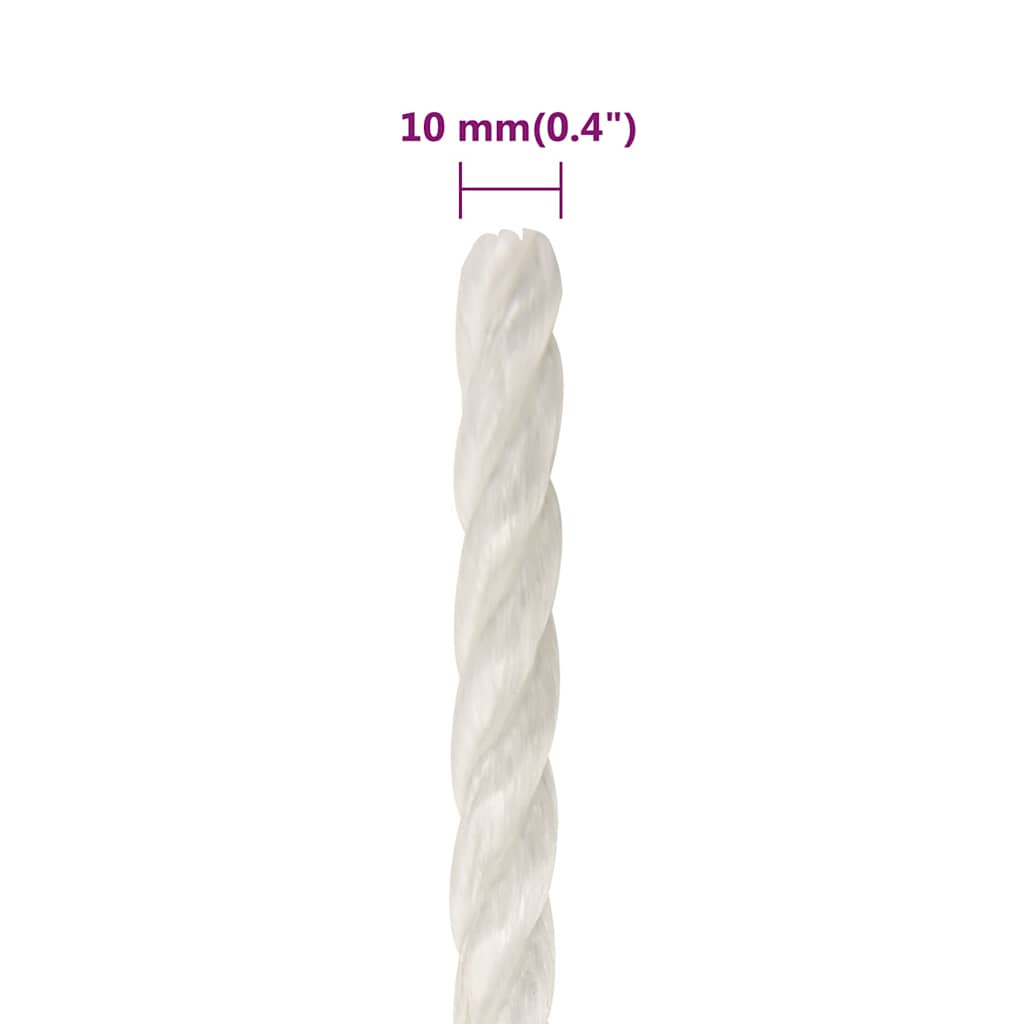 vidaXL Work Rope White 10 mm 250 m Polypropylene 6
