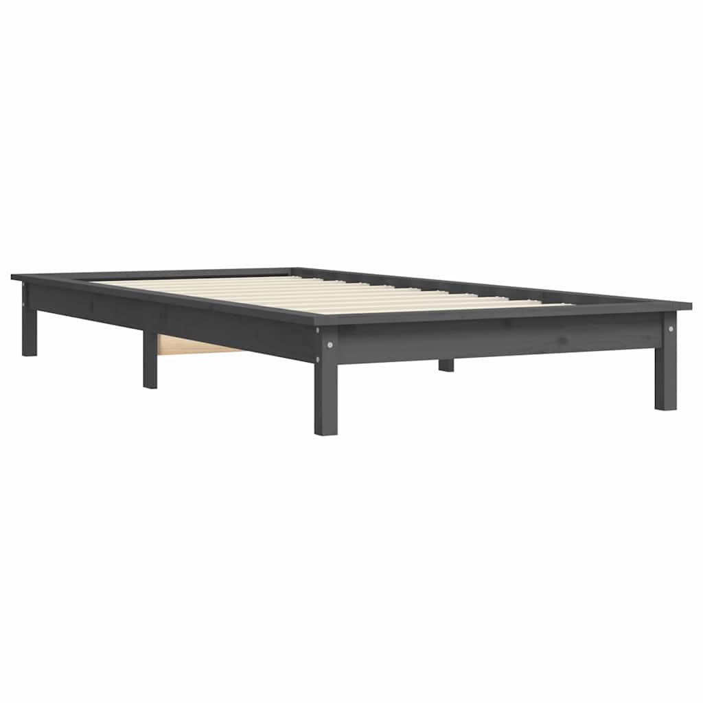 vidaXL Bed Frame | Grey | Solid Pine Wood | Single | Bed Frame | Rectangular 4