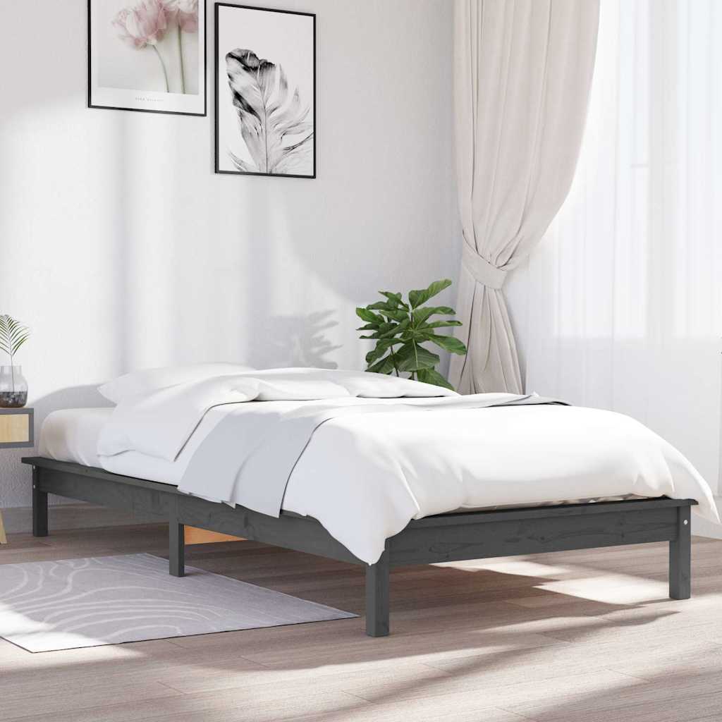 vidaXL Bed Frame | Grey | Solid Pine Wood | Single | Bed Frame | Rectangular 1