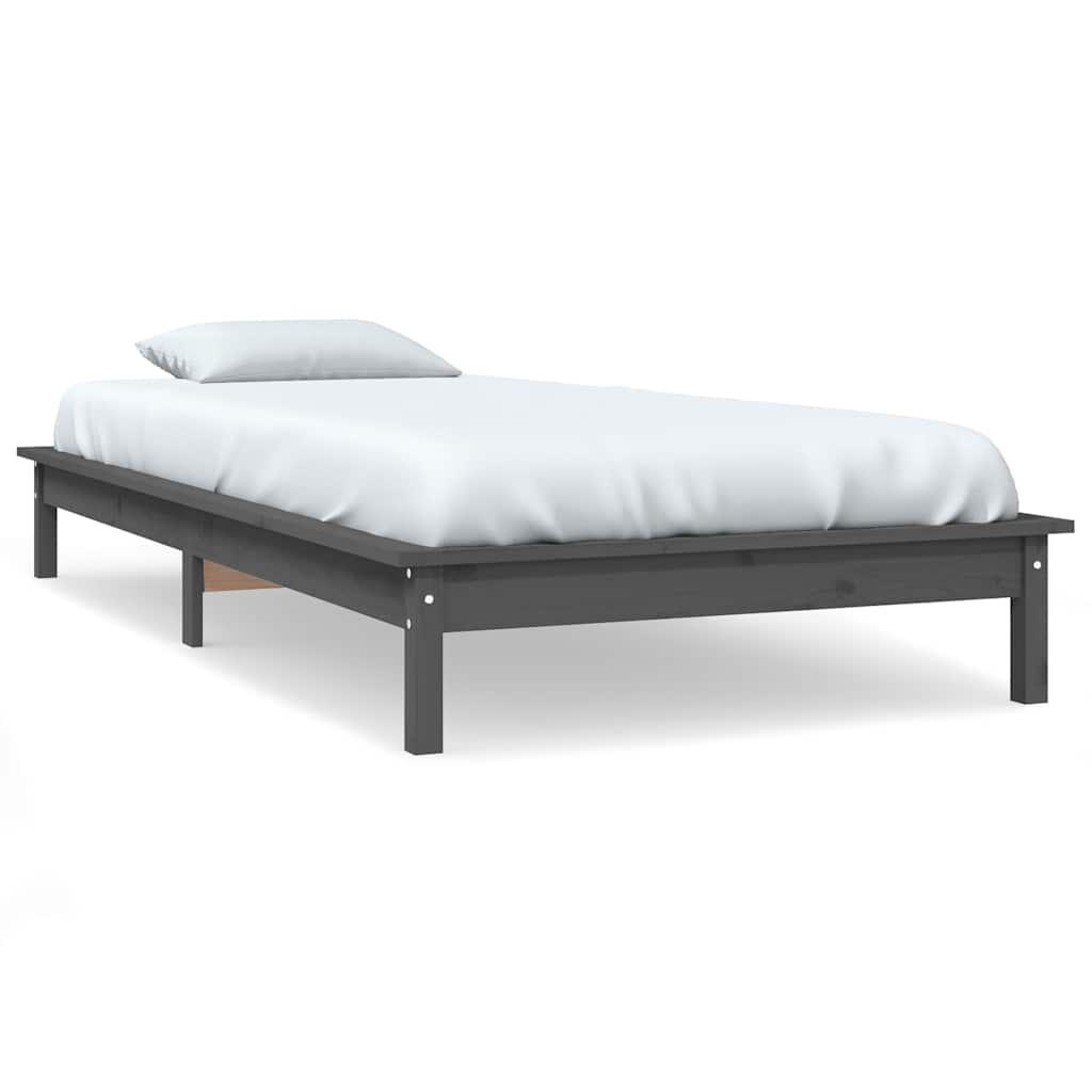 vidaXL Bed Frame without Mattress Grey Single Solid Wood 2