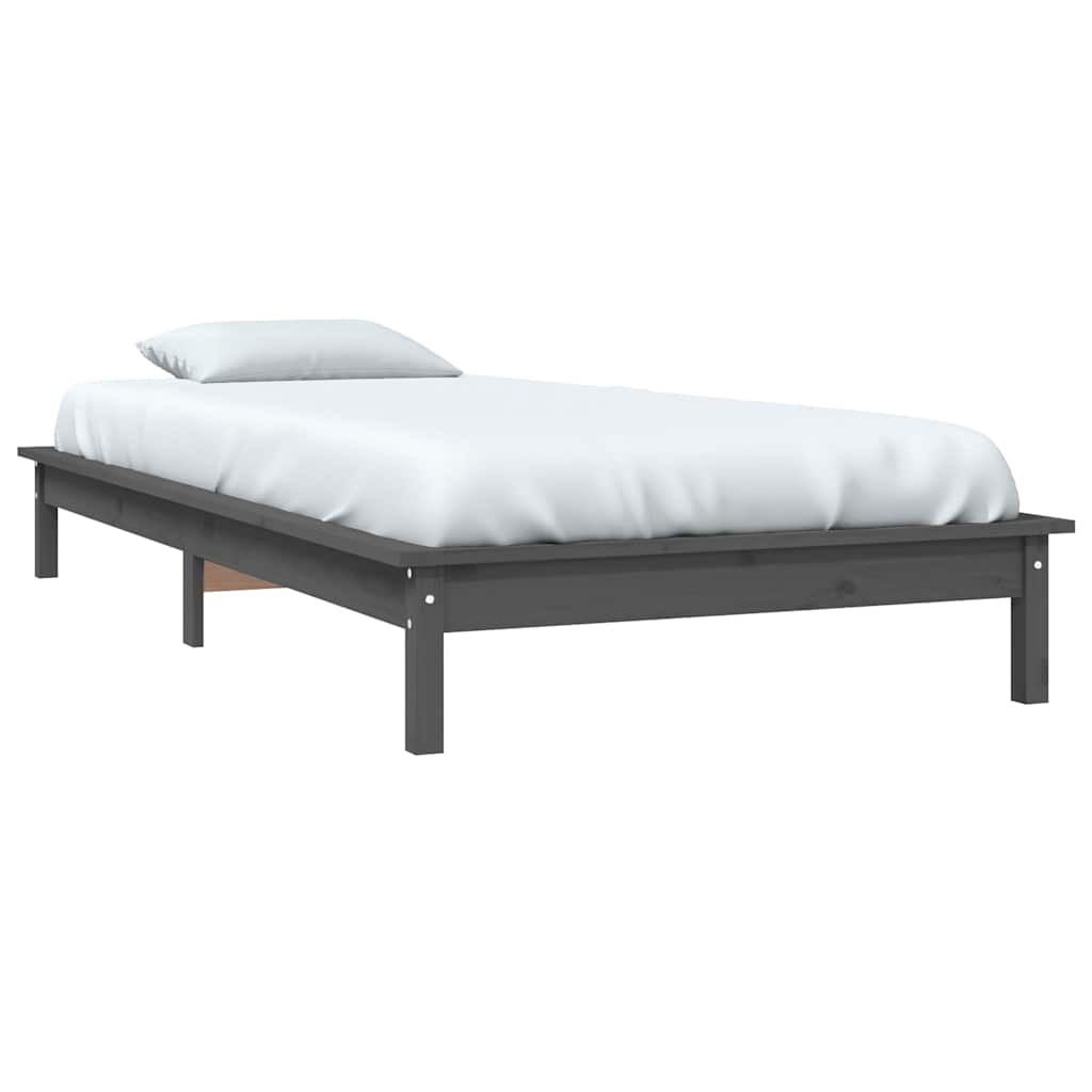 vidaXL Bed Frame without Mattress Grey Single Solid Wood 3