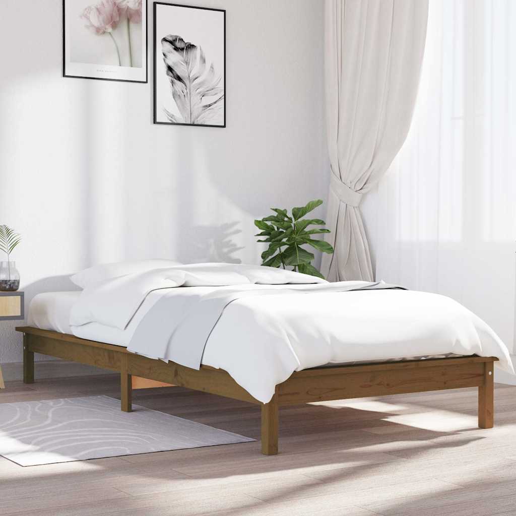 vidaXL Bed Frame | Honey Brown | Solid Pine Wood | Single | Decorative Inlays 1
