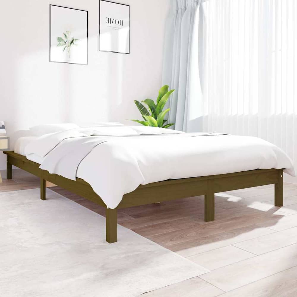 Bed Frame without Mattress Solid Wood Length Honey Brown