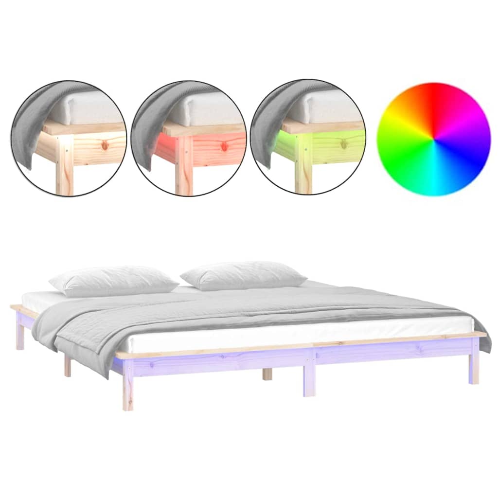 vidaXL LED Bed Frame without Mattress 180x200 cm Super King  Solid Wood 2