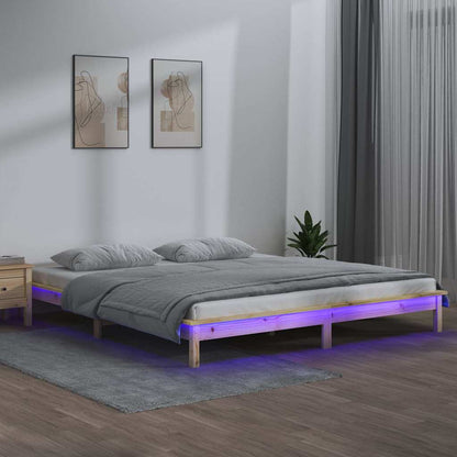 vidaXL LED Bed Frame without Mattress 180x200 cm Super King  Solid Wood 1