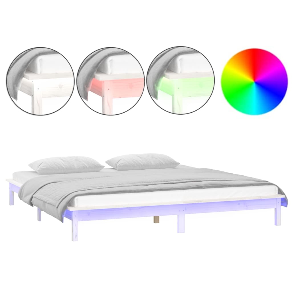 vidaXL LED Bed Frame without Mattress White 200x200 cm Solid Wood 2