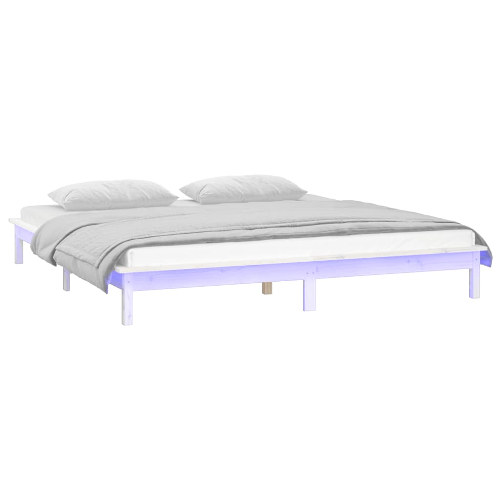 vidaXL LED Bed Frame without Mattress White 200x200 cm Solid Wood 3